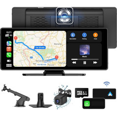 Bezvadu Carplay un Android auto, 9,3 collu portatīvais auto radio Carplay ar 4K priekšējo kameru, 1080P aizmugures skata kameru, Carplay displeju, auto radio uztvērēju, GPS, spoguļa saiti, cilpas ierakstīšanu, Siri, FM, AUX,