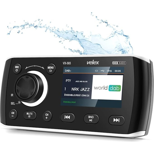 Jūras stereo audio video atskaņotājs DAB+/FM/AM ar Bluetooth straumēšanu jahtai, laivai, UTV, ATV, motorportam, spa