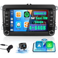 [4+64G] Android Carplay auto radio ar satelīta navigāciju VW Golf 5 6 Polo Skoda Passat Bezvadu Android auto radio ar 7 collu skārienjūtīgo displeju Bluetooth auto radio ar WiFi FM/RDS mikrofonu Atpakaļgaitas kamera