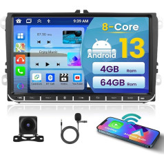 [8 Core 4G + 64G] Inefala 9 collu skārienjūtīgais ekrāns Android 13 automašīnas radio VW Golf Tiguan Touran Polo Caddy Passat ar bezvadu Carplay, Android Car, 59UI, FM/RDS, WiFi, GPS, BT, DSP, SWC, MIC + atpakaļgaita