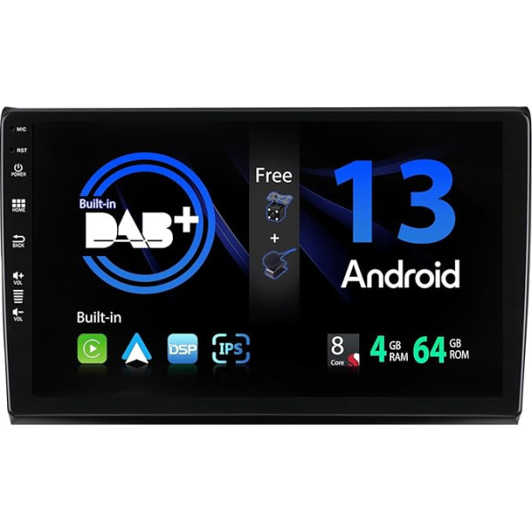 SXAUTO - [Iebūvēts DAB] Android 13 auto radio Fiat Bravo (2006-2012) - CarPlay Android Car - Kamera + Mikrofons - 4G + 64G - 360-CAM stūres kontrole WiFi Bluetooth Fast Boot - 2 DIN IPS 9 collas