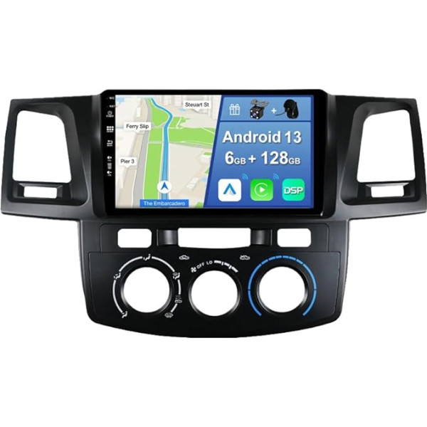 [6GB + 128GB] Android 13 auto radio Toyota Fortuner Hilux 2007-2015-[Integrēts CarPlay/Android Car/DSP/GPS]-9 collu IPS ekrāns DAB/Mirror Link/Bluetooth 5.0/AHD/360 kamera