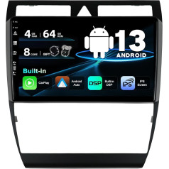 SXAUTO Android 13 Automobiļu radio Audi A6 C5 S6 (1999-2004) / RS6 (2002-2006) - Iebūvēts Carplay/Android Car - LED kamera + mikrofons - 4G + 64G - DAB 360-CAM vadība no stūres rata Fast Boot WiFi - 2 DIN 9