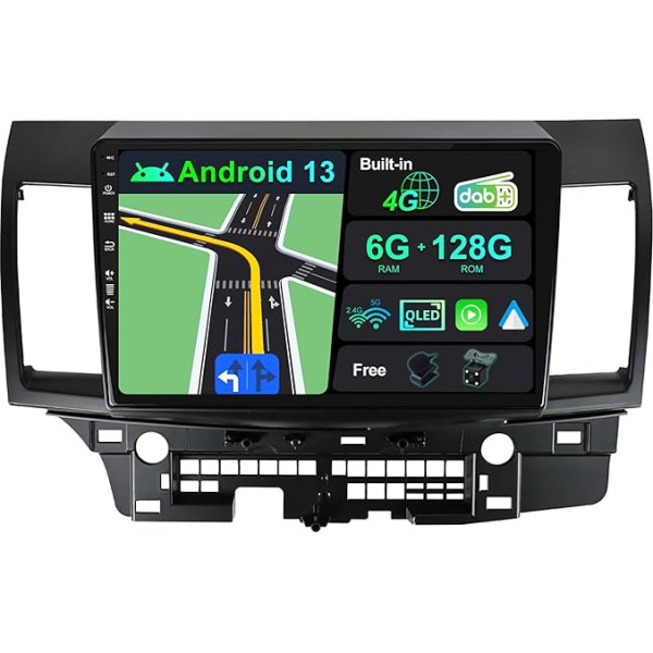 BXLIYER Iebūvēts 4G LTE un DAB, Android 13 QLED auto radio Mitsubishi Lancer (2010-2016), 6G + 128G, Carplay Android automašīnai, kamera + MIC, divu joslu WiFi, vadība no stūres, 10,1 collu, 8 kodolu