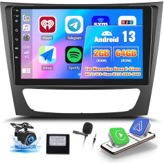 OiLiehu 2G + 64G Android 13 Auto radio 2DIN Carplay Android automašīnai Mercedes Benz W211 E-klase CLS-klase W219 2005-2008 Auto radio ar ekrānu 9 collas ar EQ/Bluetooth/FM RDS/WiFi/GPS/Rear View kamera