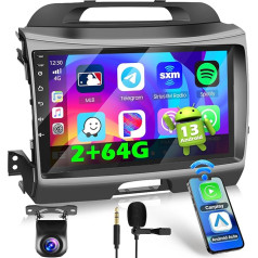 Inefala Android 13 2G/64G auto radio ar GPS navigāciju Kia Sportage 2010-2016 Radio Wireless Carplay Android Car, 9 collu skārienekrāns, GPS, WiFi, BT, USB, FM RDS, EQ, MIC, CAM