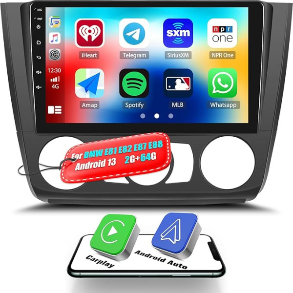 OiLiehu 2G + 64G Android 13 Carplay Android Auto Radio 2DIN BMW 1. sērijas E87 E81 E82 E88 2004-2011 auto radio ar ekrānu 9