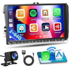 Inefala Android 13 2GB/64GB Auto Radio GPS navigācija VW Polo Golf V VI Seat Skoda Radio Wireless Carplay Android Car, 9 collu skārienekrāns, GPS navigācija, WiFi, BT, USB, FM RDS, EQ, MIC, atpakaļgaita