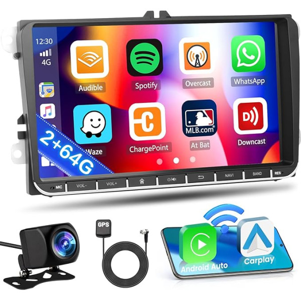 Inefala Android 13 2GB/64GB Auto Radio GPS navigācija VW Polo Golf V VI Seat Skoda Radio Wireless Carplay Android Car, 9 collu skārienekrāns, GPS navigācija, WiFi, BT, USB, FM RDS, EQ, MIC, atpakaļgaita