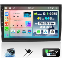 Auto radio Fiat Bravo 2008-2013 Android 13 ar Carplay Android Car, 8-core 9 collu skārienekrāna radio ar inteliģento balss Bluetooth WiFi GPS FM / RDS 36EQ DSP tīkla radio SWC + atpakaļgaitas kamera