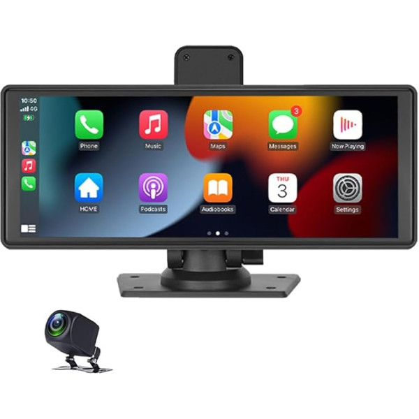 Bezvadu pārnēsājamais Carplay auto radio ar Android Car, 9,3 collu HD IPS skārienekrāns, pārnēsājamais CarPlay ekrāns ar Siri Bluetooth atpakaļskata kameru, balss vadība, iebūvēts DVR+ atpakaļgaitas kamera