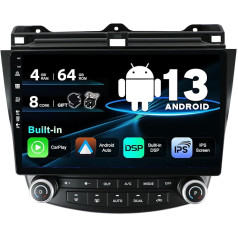 SXAUTO Android 12 IPS auto radio piemērots Honda Accord 7. (2002-2007) - Iebūvēts Carplay/Android Car/DSP - LED kamera + mikrofons - 4G + 64G - DAB 360-CAM vadība no stūres rata Fast Boot WiFi - 2 DIN