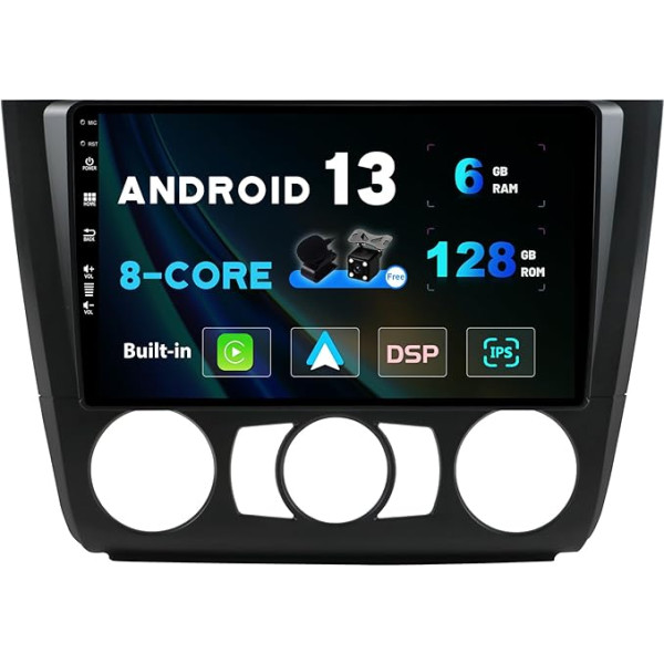 BXLIYER Android 12-6G + 128G IPS auto radio, piemērots BMW 1. sērijas E81/E82/E87/E88 (2004-2012) - Iebūvēts Carplay/Android Car/DSP - LED kamera + MIC - DAB SWC WiFi Fast Boot 360-CAM - 2 DIN 9 collas