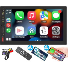 7 collu autoradio, Double DIN radio skārienekrāns ar aizmugures skata kameru, multimediju auto audio uztvērējs, iOS Carplay atbalsts Android Car Mirror Link GPS, vadība no stūres rata