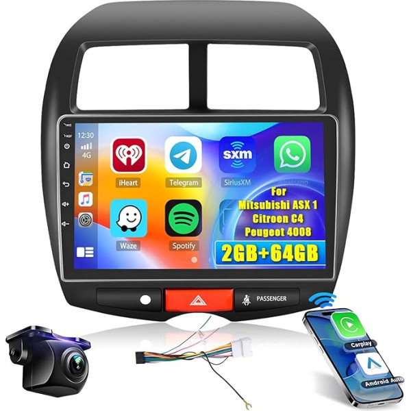 [2+64GB] Android 13 Autoradio, Wireless CarPlay Android Auto, für Mitsubishi ASX 1/Citroen C4/Peugeot 4008 Radio, 10