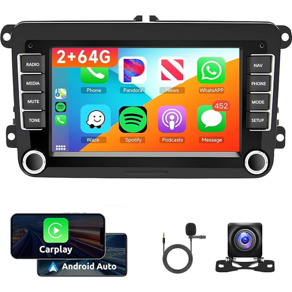 2G + 64G bezvadu Carplay Android auto radio priekš Golf 5 6 Passat Polo Tiguan Touran Caddy Skoda Seat