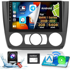 Hikity 2+64G Android 13 auto radio BMW 1. sērijas E81 E82 E87 E88 ar bezvadu Carplay un Android Car, auto radio ar 9 collu ekrānu, navigācijas Canbus Mirror Link BT SWC USB FM RDS MIC atpakaļgaita