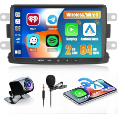 2+64G Hikity Android auto radio ar navigācijas sistēmu Renault Dacia Bezvadu Carplay Android auto GPS 8 collu skārienjūtīgais ekrāns Bluetooth FM RDS WiFi atpakaļgaitas kamera