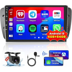 8 kodolu 4GB + 64GB Android 13 Auto radio Seat Ibiza 2009-2013 Radio bezvadu Apple CarPlay Android auto Bluetooth 9 collu ekrāns Auto radio ar navigāciju atpakaļgaitas kamera