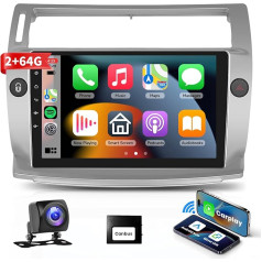 Podofo Carplay auto radio Citroen C4 2004-2009/C-QUATRE 2008-2011, 10,1 collu skārienjūtīgais ekrāns, auto radio 2G+64G ar bezvadu A-pple Carplay Android Car, Bluetooth/Mirror Link/GPS/WiFi/FM/RDS+Reversing