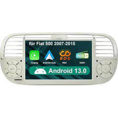 Android 13 Bezvadu Carplay auto radio Fiat 500 2007-2015 ar 7 collu IPS skārienjūtīgo ekrānu WiFi Bluetooth DAB+SWC GPS navigācijas atbalsts Bezvadu Android auto brīvroku kamera atpakaļgaitā (Cream)