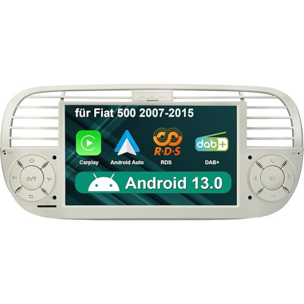 Android 13 Bezvadu Carplay auto radio Fiat 500 2007-2015 ar 7 collu IPS skārienjūtīgo ekrānu WiFi Bluetooth DAB+SWC GPS navigācijas atbalsts Bezvadu Android auto brīvroku kamera atpakaļgaitā (Cream)