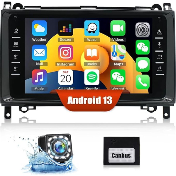 CAMECHO Android 13 auto radio ar satelītnavigācijas sistēmu Mercedes Benz W169 W245 B160 B170 B180 B200 W639 Vito Viano W906 Sprinter, 8 collu ekrāns ar Mirror Link WiFi FM Bluetooth un USB + aizmugures skata kamera