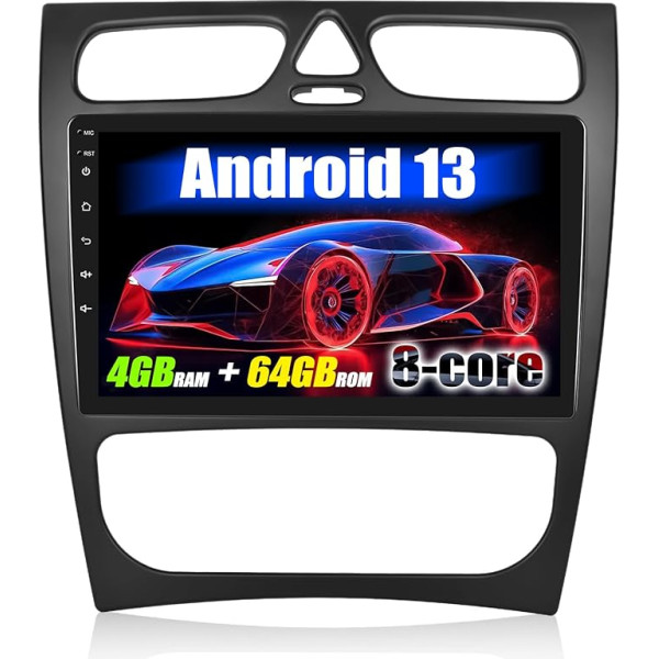 [8-core] SIXWIN 4+64G Android 13 Carplay Android auto radio Mercedes-Benz C-Class / CLK (4 durvis) 2002-2004, 9 collu skārienjūtīgais ekrāns ar DSP GPS WiFi BT BT USB FM RDS Mirror Link + 32 joslu ekvalaizers