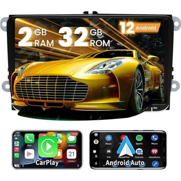 Kymmtun Android 12 auto radio 2GB + 32GB 9 collu Volkswagen Passat, Golf, Skoda, Super, Seat Valentin RDS CarPlay, ar 4G + WiFi GPS USB Bluetooth Bluetooth Android Automātiska vadība pie stūres rata