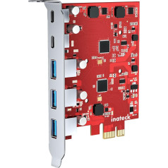 Inateck RedComets U25 PCIe 3.0 x1 USB karte ar 3 USB-A pieslēgvietām un 2 USB-C pieslēgvietām, 8 Gbps, nav nepieciešama ārēja barošana, sarkana