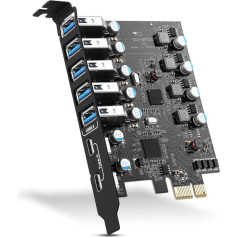 PCIE uz USB 3.0 karte ar 7 pieslēgvietām (2 x USB C, 5 x USB A), PCI Express USB 3.2/3.1 Gen1 paplašināšanas karte 5Gbps iekšējais USB centrmezglu pārveidotājs, hostkarte galddatoram ar Windows 10/8/7/XP MAC OS