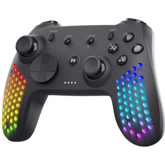 NiTHO Controller Wireless für PC, Switch, iOS und Android, Sechseckiger Design Gaming Joystick mit Vibration, 6-Achsen Gyro Sensor, RGB LED Effekte, Controller mit Verstellbarer Handyhalterung Klemme