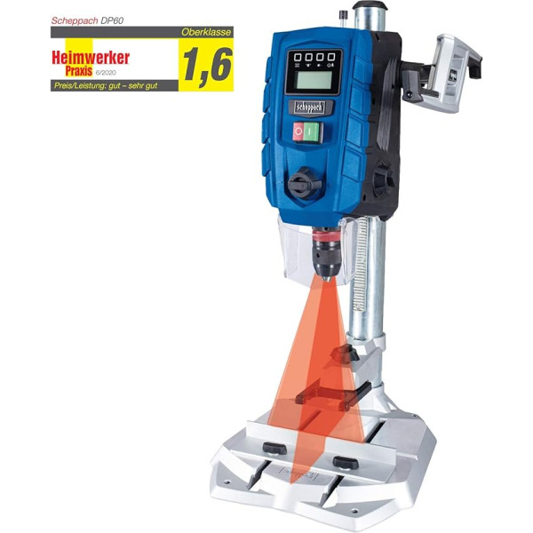 Scheppach DP60 Bench Drill | Digitālais displejs | LED gaisma un lāzers | Urbjmašīnas turētājs 1,5-13 mm | 710 W | 2 ātrumu urbis ar mainīgu ātrumu: 170-880/490-2600 min-1