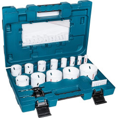 Makita D-63993 BiM caurumu zāģu komplekts 16 gab. plastmasas futrālī, metāla caurumu zāģi, diametrs 16-76 mm, griešanas dziļums 38 mm, kokam, metālam, alumīnijam, plastmasai