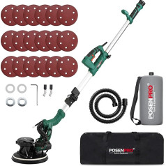 POSENPRO Drywall Sander, sienu un griestu slīpmašīna, 810 W sienu slīpmašīna ar LED un teleskopisku rokturi, 215 mm slīpēšanas disks, salokāms rokturis, nolokāma galva, komplektā ietilpst 18 x Velcro slīpēšanas diski