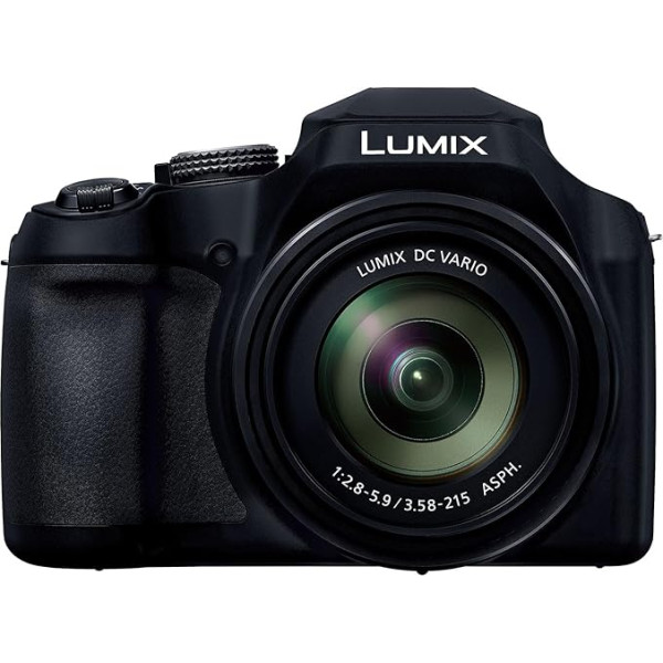 Panasonic Lumix DC-FZ82DE-K tilta kamera ar 20-1200 mm F2.8-5.9 objektīvu, 18,1 MP, 4K video un foto, OLED tiešā skata meklētājs, LCD skārienekrāns, USB-C, melna, melna