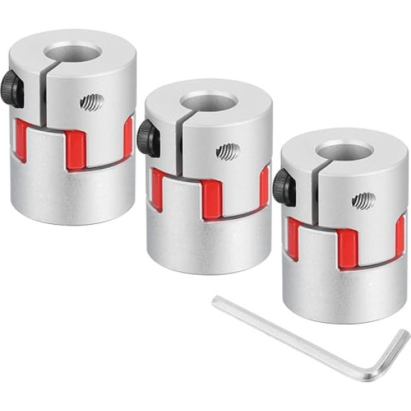 3 Stück D20 L25 8 mm bis 8 mm flexible Pflaumenschaftkupplung Aluminium Motorverbinder Flexible Spinnenkupplung für 3D-Drucker, CNC-Maschine und Servo-Schrittmotor (Silberfarben/Rot)