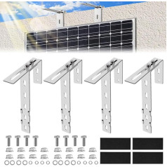Aolawco 4 saules bateriju kronšteinu komplekts, balkona āķu komplekts, regulējams balkona kronšteins saules paneļiem, saules paneļu turētājs, nav nepieciešams urbums saules paneļiem, apaļiem, kvadrātveida balkoniem
