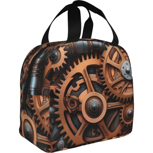 YYHHWHJDE Lunchtasche - langlebig, isoliert, tragbar, einfach zu falten, geeignet für Arbeit und Outdoor-Aktivitäten, Steampunk-mechanische Zahnräder