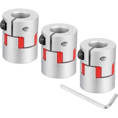 3 Stück D20 L25 8 mm bis 10 mm flexible Pflaumen-Wellenkupplung, Aluminium-Motoranschluss, flexible Spinnenkupplung für 3D-Drucker, CNC-Maschine und Servo-Schrittmotor (silberfarben/rot)