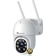 2.5K 4MP ārējā WiFi novērošanas kamera, 2560 x 1440P ctronics PTZ 2.4/5GHz Dual Band WiFi IP kamera ar automātisku izsekošanu, personu noteikšanu, 355°/90° pagrieziena leņķi, krāsaina nakts redzamība, IP66