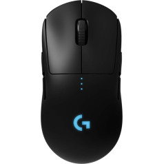 Logitech G PRO bezvadu spēļu pele, HERO 16000 DPI sensors, USB ports, RGB apgaismojums, 4-8 programmējamas pogas, pielāgojami spēļu profili, Microlight, PC / Mac, melna - ES iepakojums