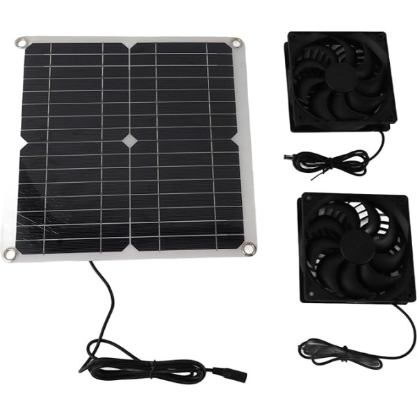 Natudeco 12-V-Solarpanel-Lüfter, Tragbares Solarpanel Und Lüfter, 12-W-Solar-Doppellüfter-Kit, Einstellbare Windgeschwindigkeit, Solar-Lüfter Für Drinnen Und Draußen