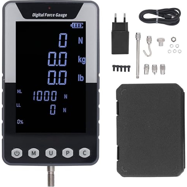 Push- und Pull-Messgerät, Digitales Kraftmessgerät, Dynamometer, Spannungsdrucktester mit Großem Farbbildschirm, Bereich 0,2-2 N (EU-Stecker)