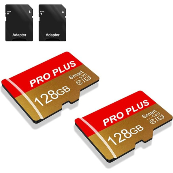 2 iepakojumi SD karte 128 GB ar SD adapteri, ātrdarbīga atmiņas karte, SD karte UHS-I, A1, C10, TF karte mobilajam tālrunim/fotokamerai (TF162 Red Gold 128GB)