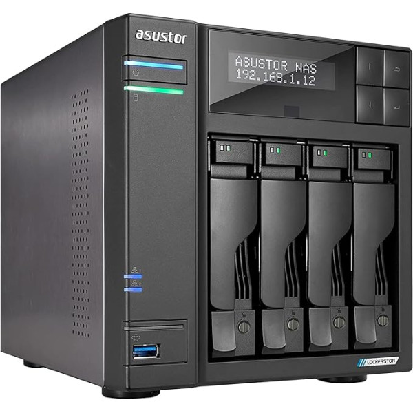 Asustor Lockerstor 4 Gen 2 AS6704T | 4 bay NAS - tīkla datu glabāšanas kamera, četrkodolu 2,0 GHz procesors, 4 M.2 PCIe 3.0 SSD slots, 2 2 2,5 GbE pieslēgvietas, 4 GB RAM DDR4