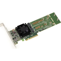 KALEA-INFORMATIQUE M2 PCIe 3.0 x8 kontroliera karte 2 M.2 NVMe M Key SSD diskiem. Mikroshēmu komplekts PLX PEX 8747 - 32 GB katram SSD, kopā 64 G. Augsts un zems profils.