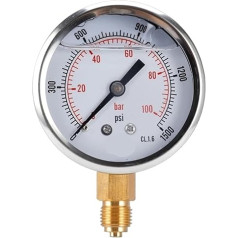 Mit Glyzerin gefülltes Vakuum-Manometer aus Edelstahl for Wasser, Luft, Öl, Gas, 0-100 Bar, 0-1500 PSI, 1/4 Zoll Boden, M4YD, 1 Stück