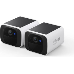 eufy Security kameras un videokameras S220 Solo 2-Pack, 2K tālummaiņa, kameras un videokameras ar saules bateriju, 2,4 GHz WLAN, bez ABO, bez ikmēneša izmaksām, bezmaksas lietošana(Vispārīgi lietojams)