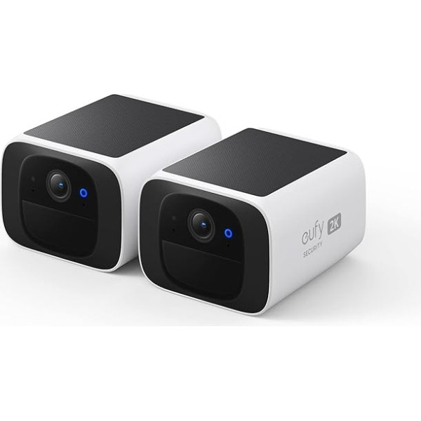 eufy Security kameras un videokameras S220 Solo 2-Pack, 2K tālummaiņa, kameras un videokameras ar saules bateriju, 2,4 GHz WLAN, bez ABO, bez ikmēneša izmaksām, bezmaksas lietošana(Vispārīgi lietojams)